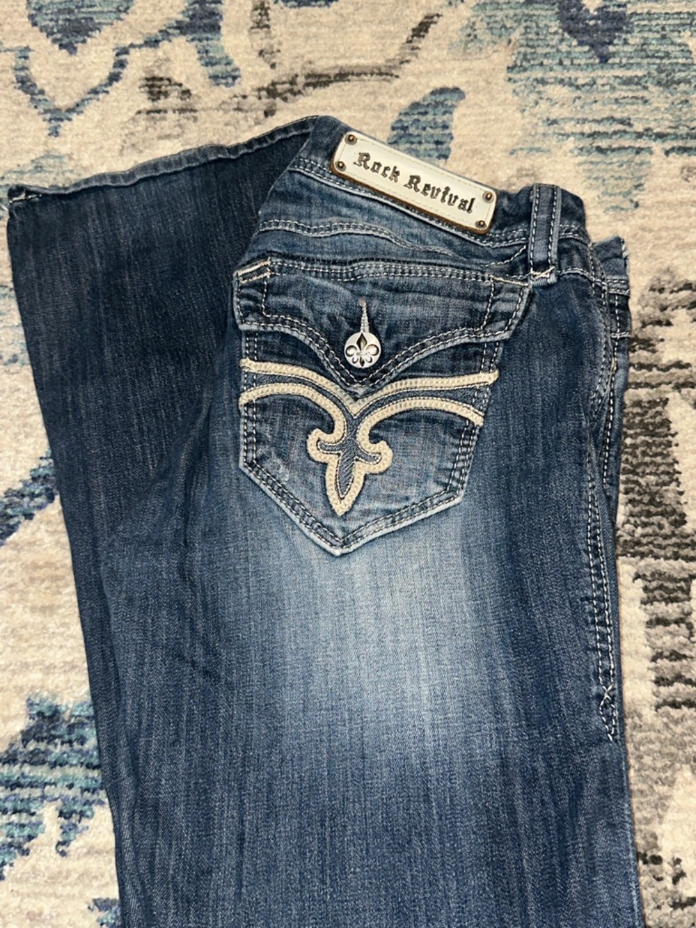 Rock Revival Dark Blue Flare Jeans with Embroidered Back Pockets - Picture 2 of 11
